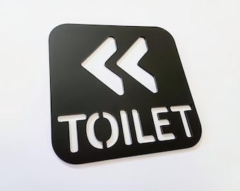 MATT BLACK Toilet Arrow LEFT Sign Modern Contemporary - 3mm Acrylic, 3D, Restroom, Chic, Minimal,  unisex, Door Sign - Self Adhesive