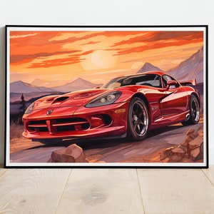 Dodge Viper, 1998 , Art Print ,Wall Art, Luxury Car, Wall Art, Water Colour, Car Printable, Digital Print,Poster,Canvas, 300 DPI