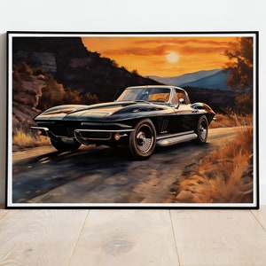 Chevrolet Corvette 1967, Sunset, Art Print,Digital Download, Luxury Car, Wall Art, Water Colour,Poster Printable ,Canvas Printable, 300 DPI
