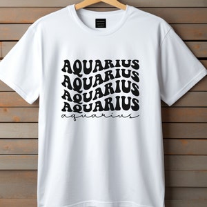 Astrology Lovers Gift Aquarius Zodiac T-Shirt with Unique Wavy Design zdjęcie 1