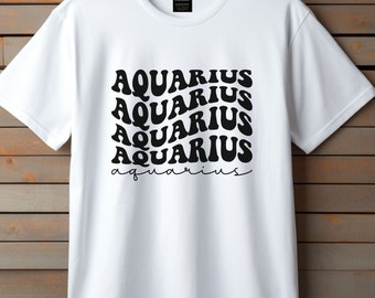 Astrology Lovers Gift | Aquarius Zodiac T-Shirt | with Unique Wavy Design