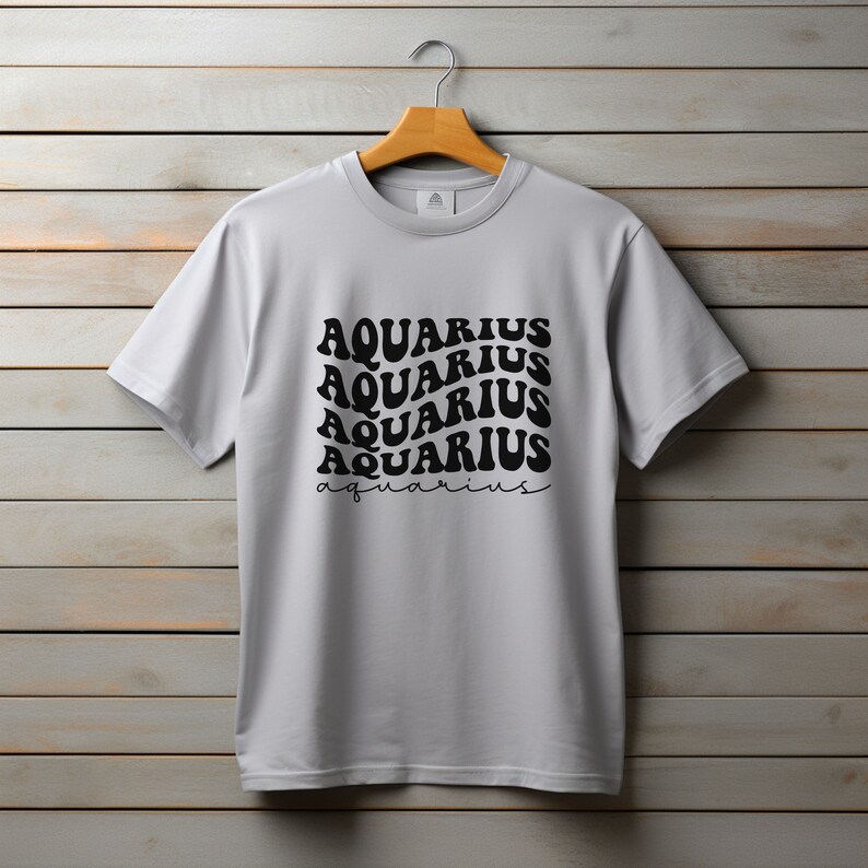 Astrology Lovers Gift Aquarius Zodiac T-Shirt with Unique Wavy Design zdjęcie 3