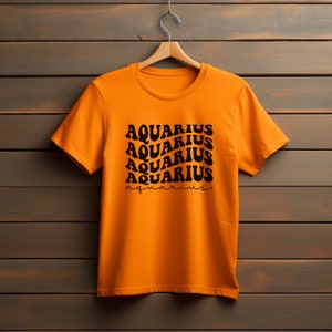 Astrology Lovers Gift Aquarius Zodiac T-Shirt with Unique Wavy Design zdjęcie 5