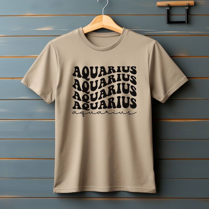 Astrology Lovers Gift Aquarius Zodiac T-Shirt with Unique Wavy Design zdjęcie 2