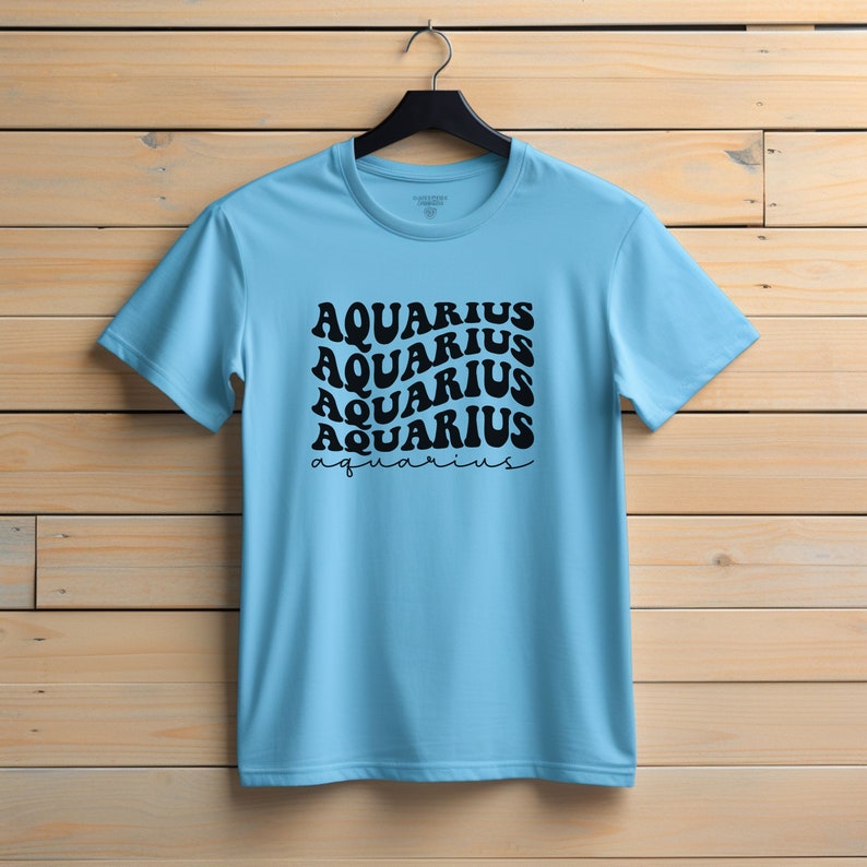 Astrology Lovers Gift Aquarius Zodiac T-Shirt with Unique Wavy Design zdjęcie 9