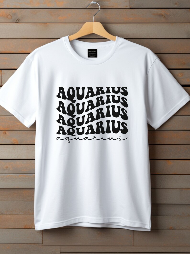 Astrology Lovers Gift Aquarius Zodiac T-Shirt with Unique Wavy Design zdjęcie 1