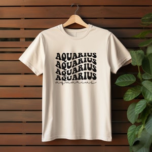 Astrology Lovers Gift Aquarius Zodiac T-Shirt with Unique Wavy Design zdjęcie 6