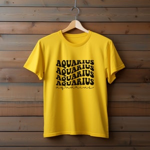 Astrology Lovers Gift Aquarius Zodiac T-Shirt with Unique Wavy Design zdjęcie 4