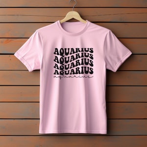 Astrology Lovers Gift Aquarius Zodiac T-Shirt with Unique Wavy Design zdjęcie 8