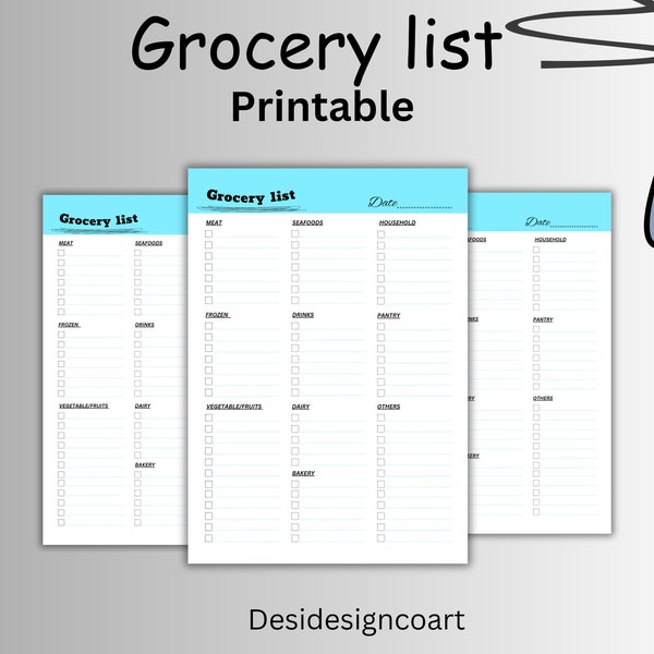 Grossry list PDF , printable, A4 size, pdf file instant download , digital product  file available in pdf format usefull for grocery purches