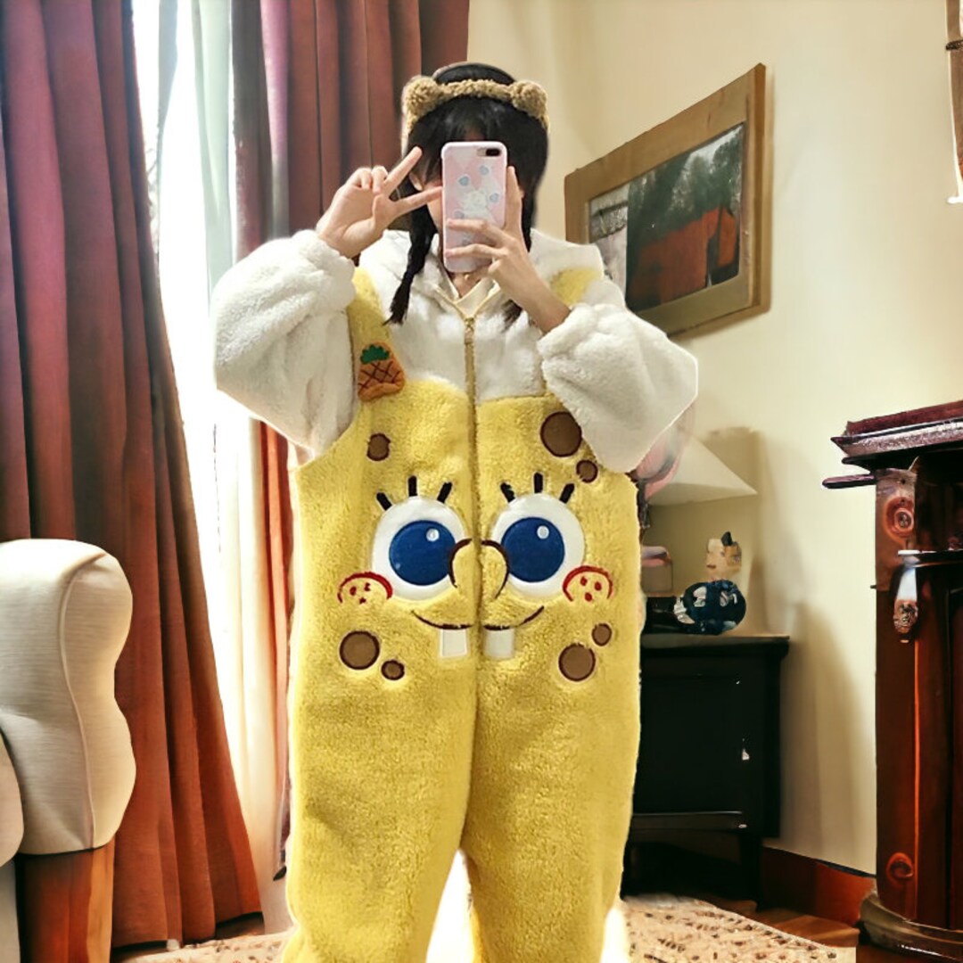 Spongebob PJ Onesie Fluffy Cosplay Sleepwear Perfect Easy Etsy