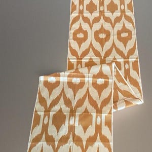 Pure UZBEK IKAT SHOI Silk Fabric 16&quot; x 116&quot; Gold and Cream
