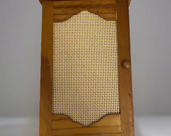 Midcentury Miniature Cane Front Wood Cabinet 3 Shelves Paisley Lined 12"x8"x3.5"