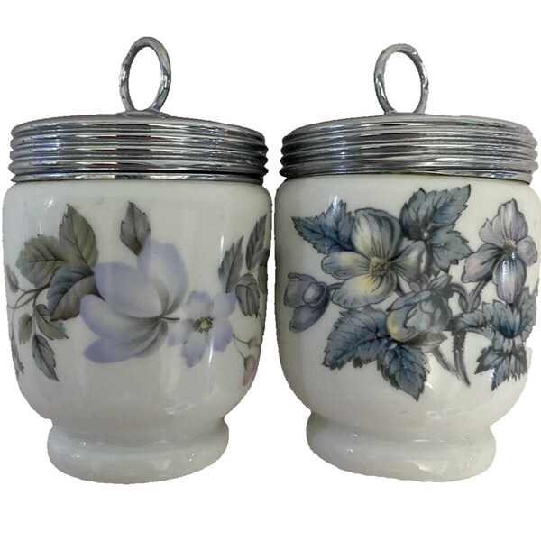 Pair Vintage Royal Worcester Fine Porcelain Egg Coddler England Flowers