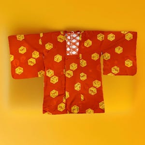 Vintage Japanese Silky Handmade Orange & Gold Brocade Haori Jacket