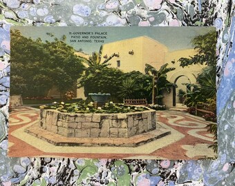 Vintage Linen Postcard San Antonio TX Spanish Governor's Palace Patio Fountain