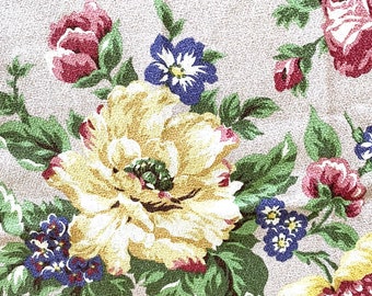 MCM Vintage Fabric Sample Covington Barkcloth Beige +Multicolor Floral