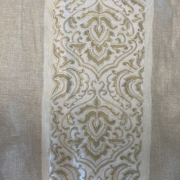 Elegant Fabric Sample Colefax & Fowler Embroidered Impero Ecru Sand 54" x 38"
