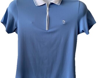 Peter Millar Polo Shirt Mens Medium Golf Blue White 40" chest Polyester Spandex