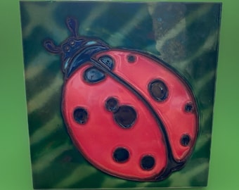 Ceramic 3D Art Tile 5.8"x5.8" Cute Vibrant Lady Bug Trivet Wall