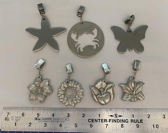 Tablecloth Weights Silver Metal w/ Clips 7 Piece Botanical Nautical Themed