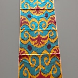 Hand Made Polychrome UZBEK Silk IKAT Banner Fabric 14&quot;x 80&quot;