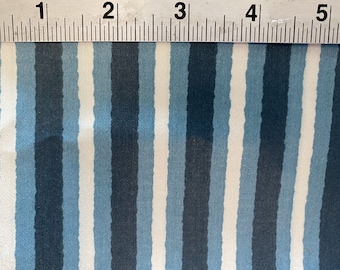 May include: A close-up of a blue and white striped fabric. The fabric has a subtle texture and is approximately 5 inches wide.
