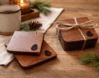 Handcrafted Reclaimed Wood Coasters | Rustic Hardwood Drink Coasters | Handmade Cabin & Farmhouse Decor