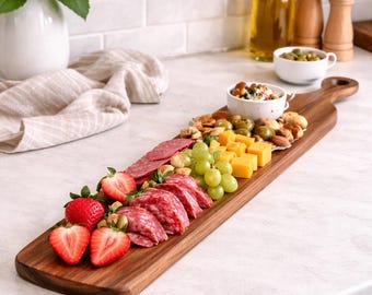 Slim Black Cherry Charcuterie Board | Skinny Serving Board | Handcrafted | Reclaimed Wood | Rustic Kitchen Decor