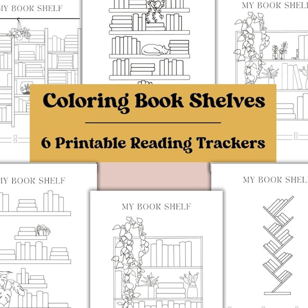 Hand Drawn Coloring Reading Tracker Book Shelf Reading Printable 6 Page Coloring Book Log for Book Lover, Grade School, and Homeschooling