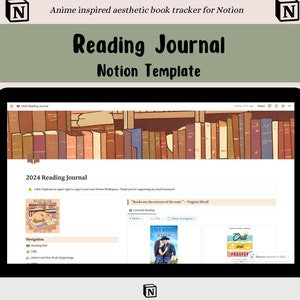 Notion Planner Reading Book, Anime Aesthetic  Digital Book Tracker Template, Notion Dashboard for Book Log, Summer Book Tracker 2025