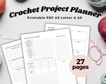 Printable Crochet Project Planner 27 Page to Organize and Track your Crochet Projects Patterns and Supplies Minimal Aesthetic Instant PDF