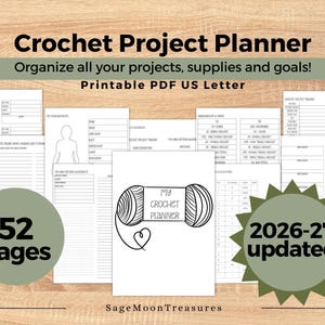 Printable Crochet Project Planner, 2026-2027 (52 Page PDF)