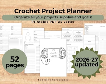Printable Crochet Project Planner, 2026-2027 (52 Page PDF)