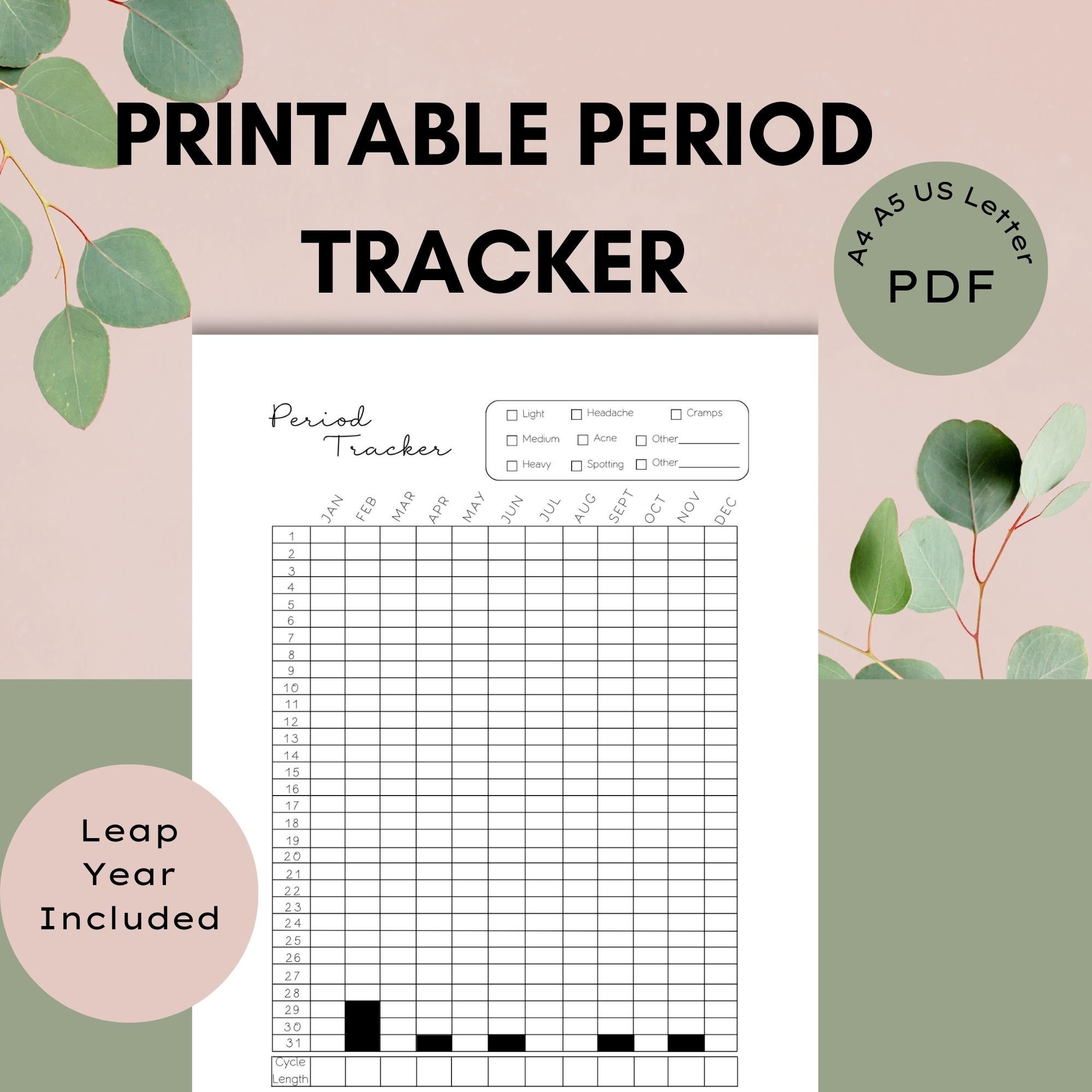 Period Tracking Cycle Log Printable Menstrual Chart PMS Planner Women's Cycle Pdf Moon Cycle ...