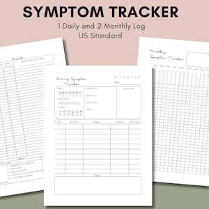 Symptoomtracker, Afdrukbaar dagelijks maandelijks pijnlogboek, Symptoomjournaalpagina's voor chronische ziekten, Amerikaanse standaard, Pdf, Gezondheidsgrafiek, Instant Download
