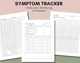 Symptom tracker, Printable Daily Monthly Pain Log, Chronic Illness Symptom Journal Pages, Us standard, Pdf, Health Chart, Instant Download