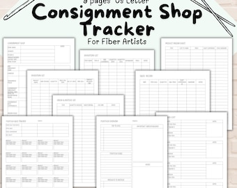 Consignment Shop Tracker for Fiber Artists, Crocheter and Knitter Trackers for Selling Handmade Products, 9 Page Logs Printable US Letter