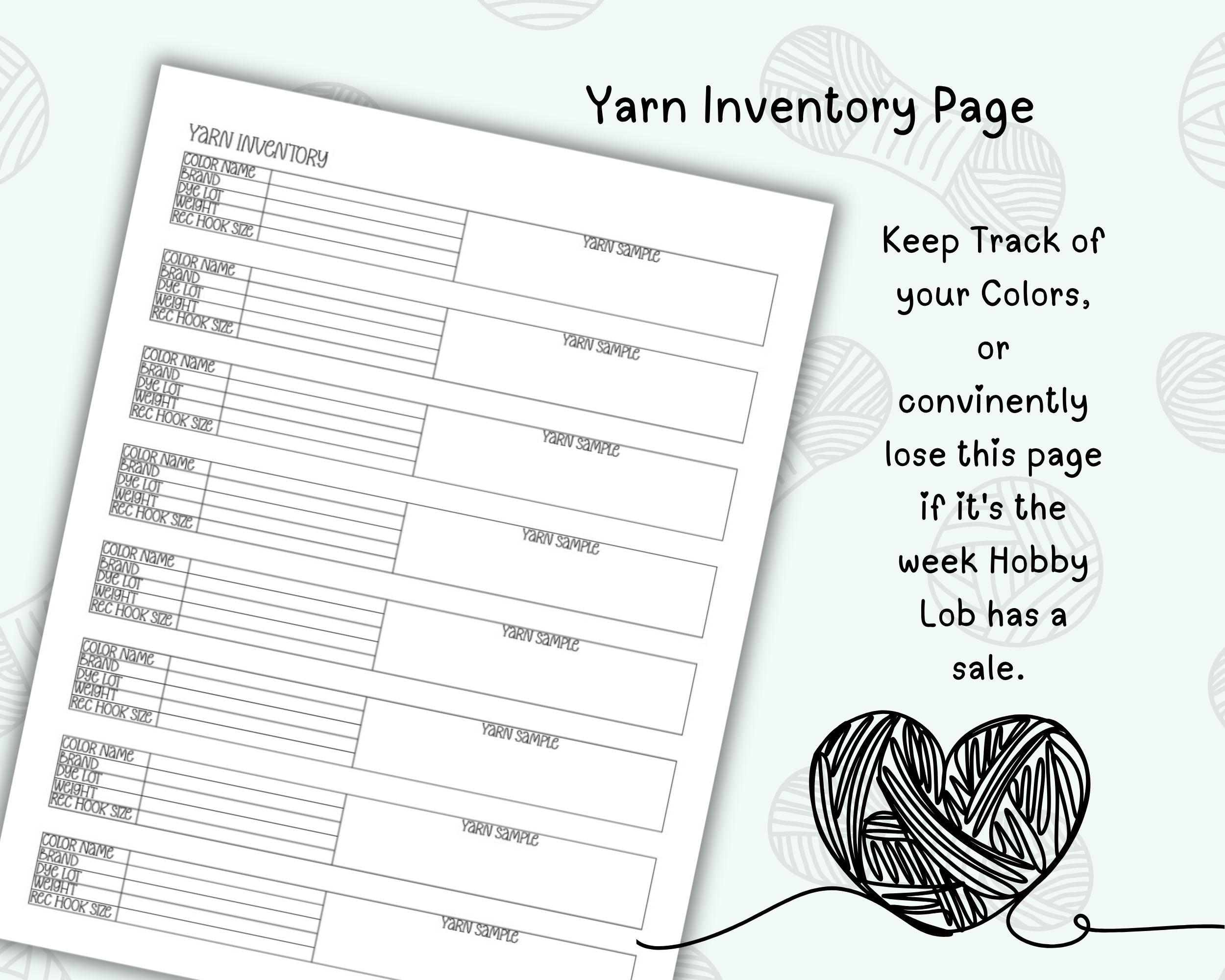 Yarn Inventory Yarn Inventory Tracker, 9 Page Printable PDF for Organizing Yarn Stash ...