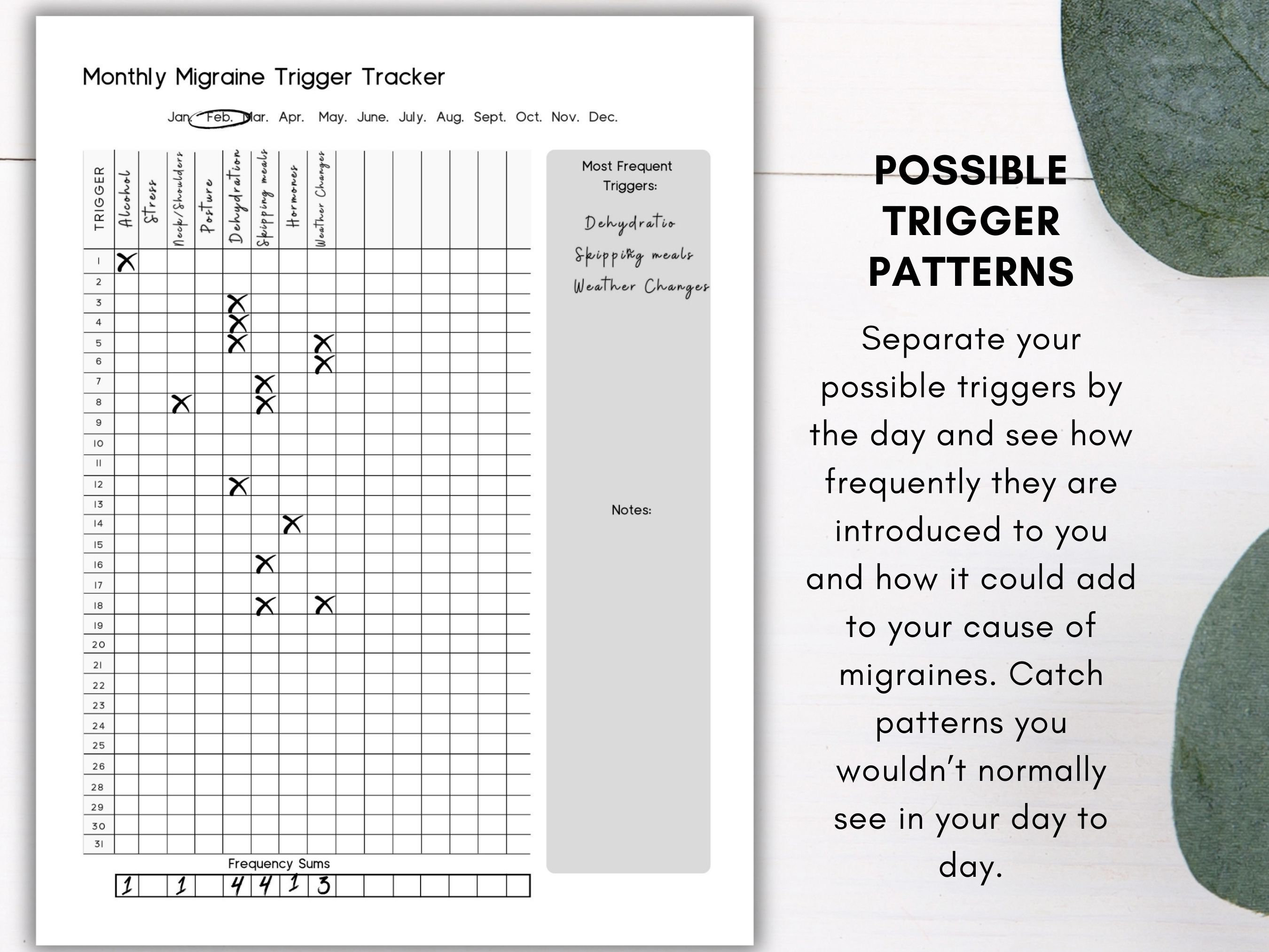 Migraine Tracker Printable Log Frequency and Severity of Chronic ...