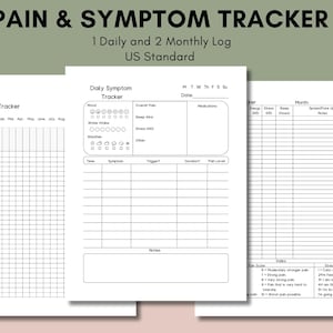 Afdrukbare maandelijkse symptoomtracker, invulbaar dagelijks pijnlogboek, symptoomdagboek, chronische pijnsymptoomgrafiek, direct downloaden, Amerikaanse standaard PDF