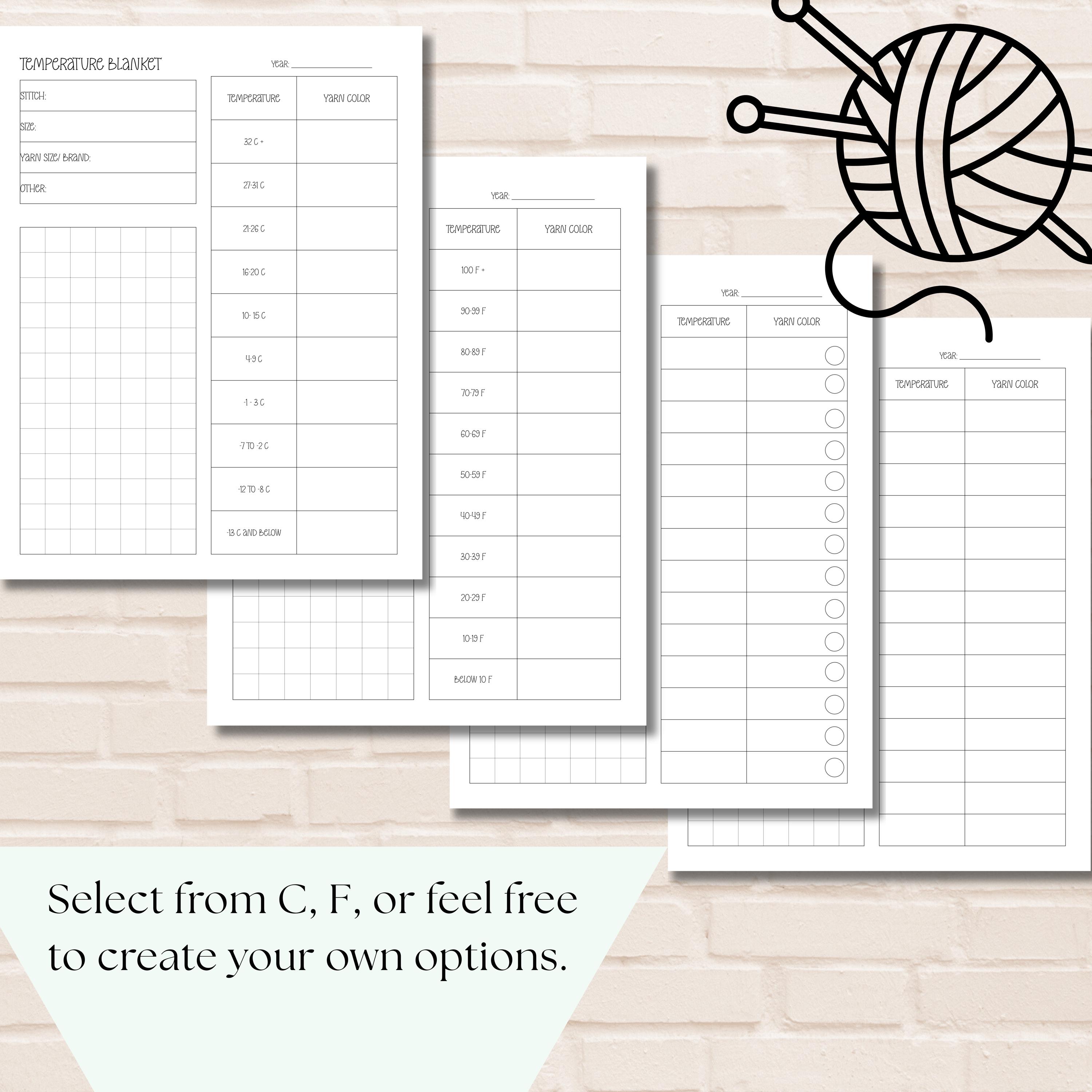 Temperature Blanket Tracker Printable, for Crochet and Knitting, 365 Day Blanket Project Planner ...