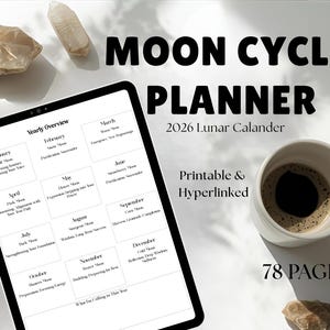 Lunar Cycle Planner Printable | Moon Phase Tracker, Tarot Pull Pages,  | Digital Download  | 2026 Calendar