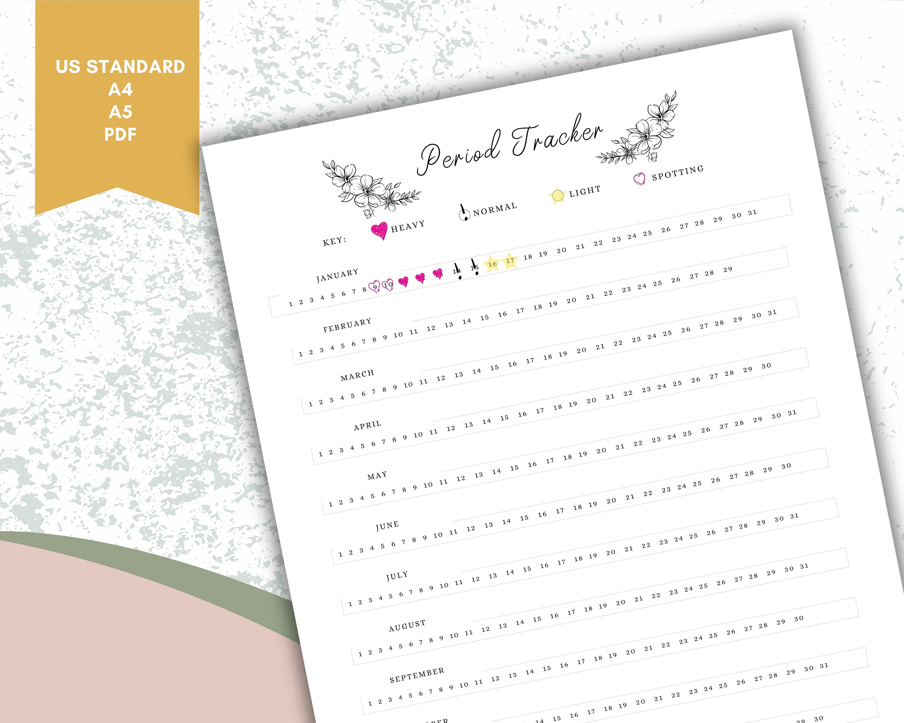 Period Tracker Printable Digital Cycle Log Menstrual Chart Moon Cycle ...