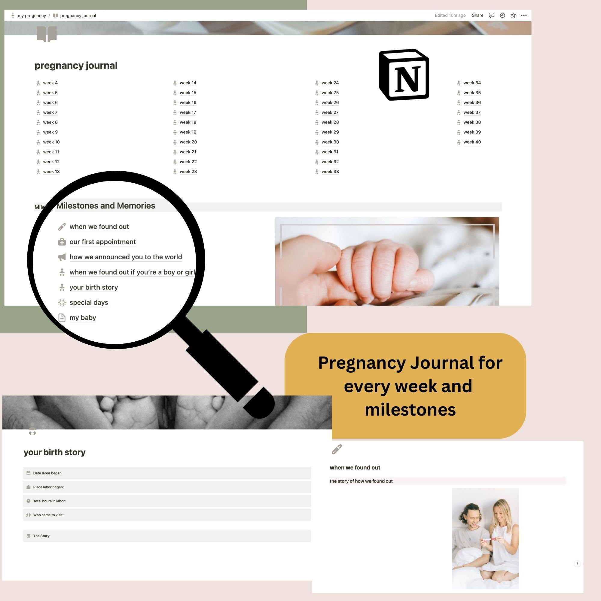 Pregnancy Journal Notion Template, Milestone Tracker (digital Download) - Etsy