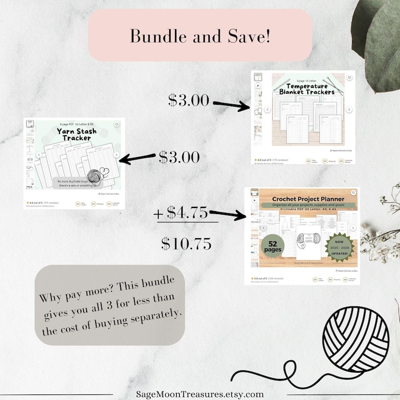Crochet Planning Kit | 3-in-1 Printable Project Planner, Yarn Log, and ...