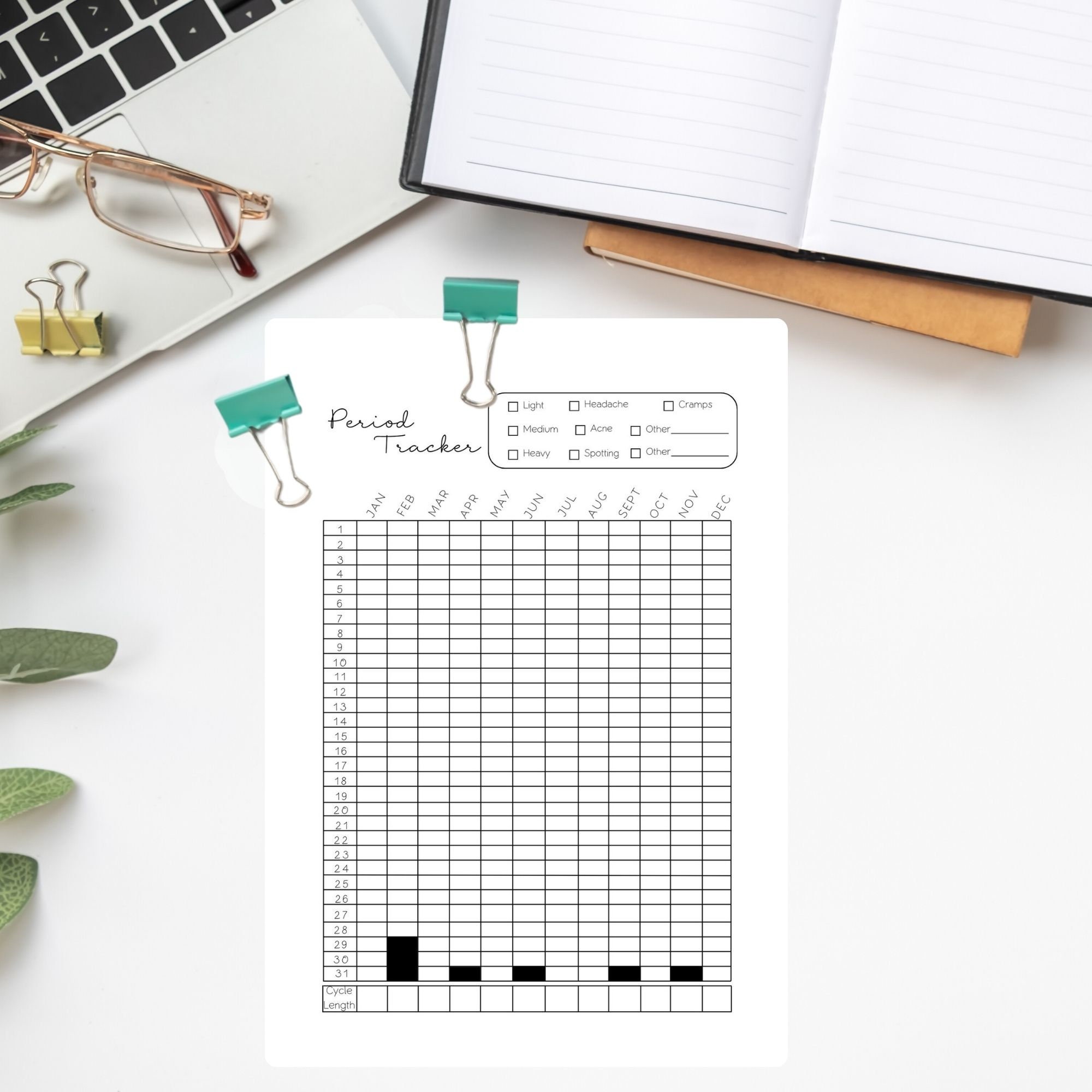 Period Tracking Cycle Log Printable Menstrual Chart PMS Planner Women's ...