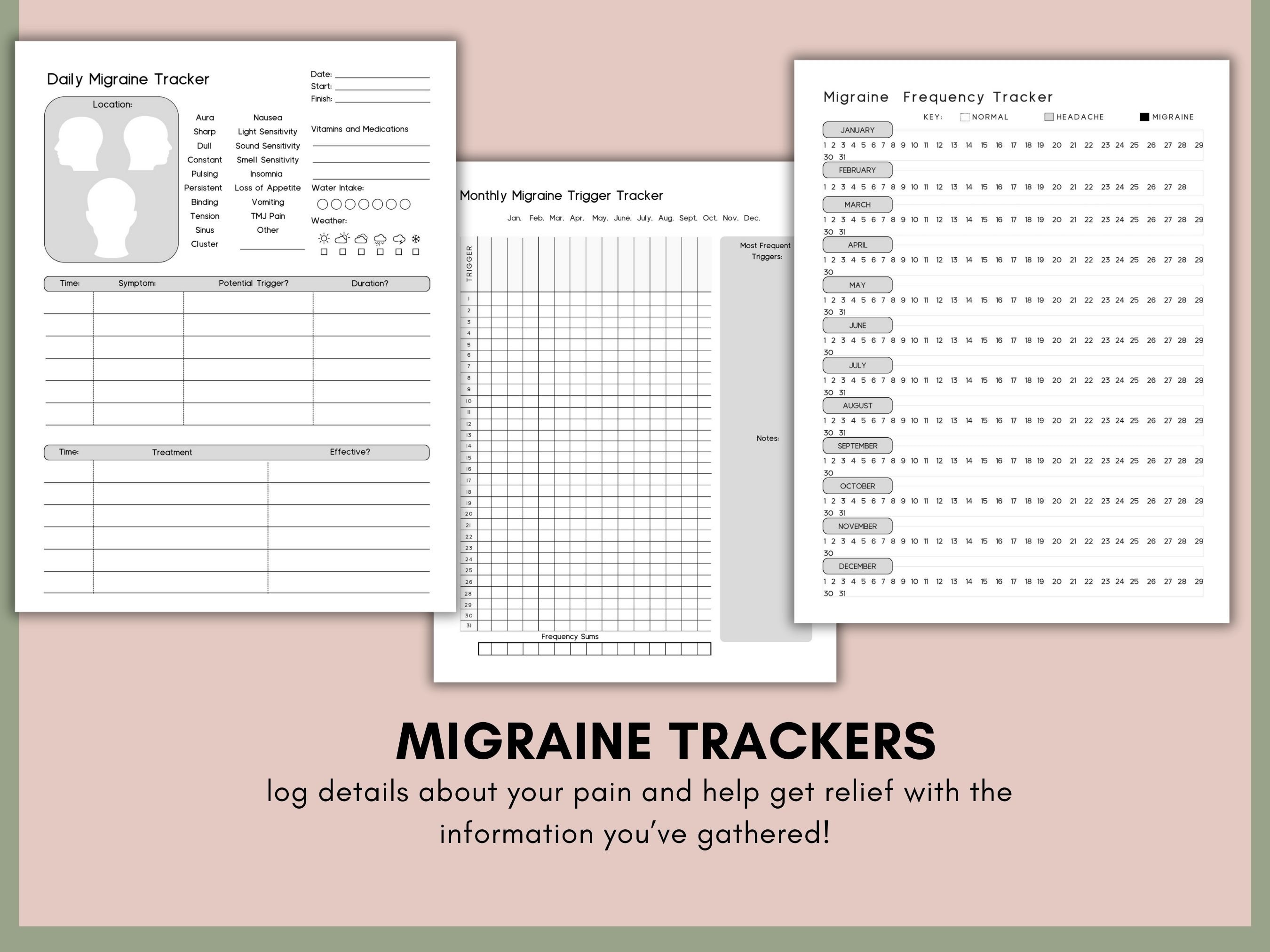 Migraine Tracker Printable Log Frequency and Severity of Chronic ...