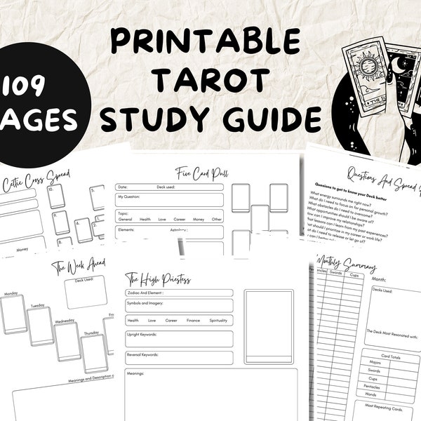 Tarot Printable Journal 109 Page Tarot Diary insert for Tarot Study Workbook Divination Tool Instant Download for Tarot Learning Beginners