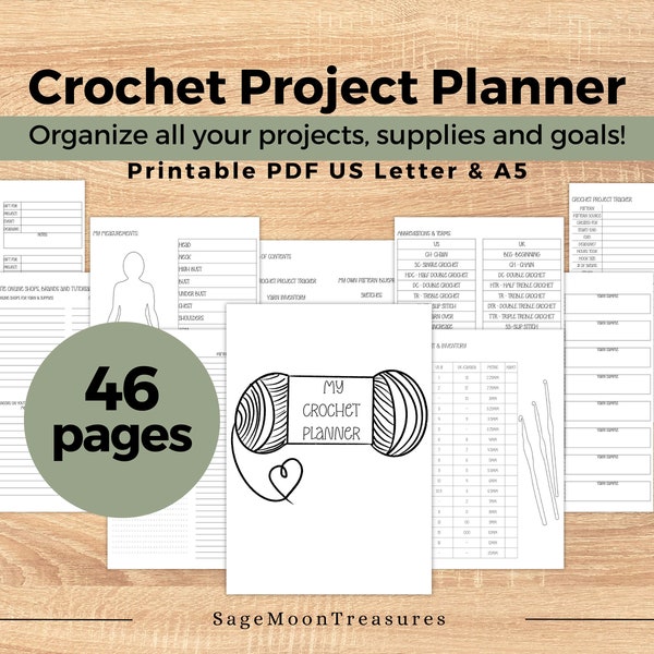 Crochet Project Planner 46 Seite PDF zum Organisieren und Verfolgen Ihrer Häkelprojekte